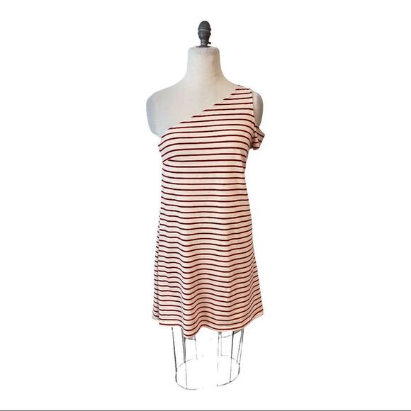 Anthropologie Maeve Marketa Red Stripe One Shoulder Dress Small - Picture 3 of 6